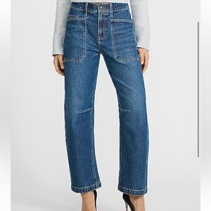Express Mid Rise Medium Wash Utility Barrel Jeans